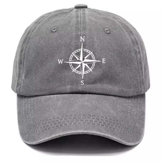 Men's Compass Print Washed Cotton Peaked Cap